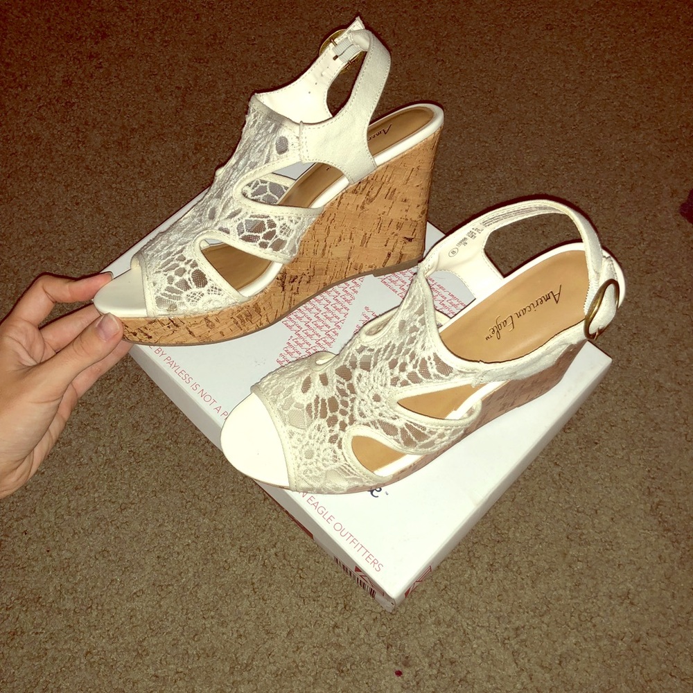 White lace wedges
